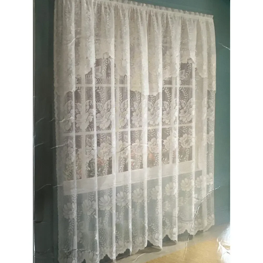 S Lichtenberg Anna Sheer Scalloped Lace Panels Eggshell Curtains Valance 58x63